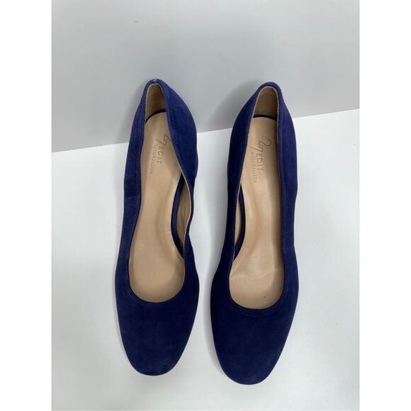 27 Edit Naturalizer Pumps Size 8.5 Wide Navy Blue Suede Leather Block Heel NEW - Picture 6 of 10